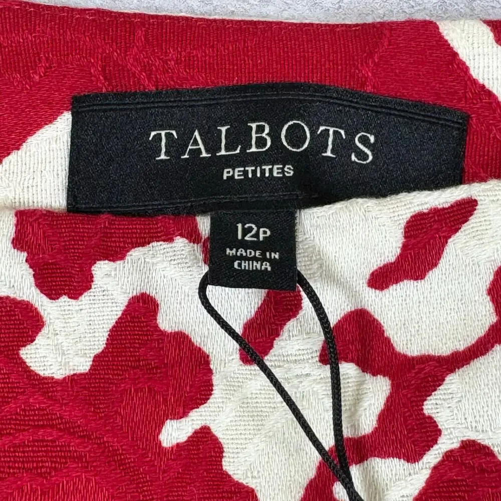 Talbots Skirt Womens 12p PETITE Jacquard Career Knee Length Red White Lined NEW